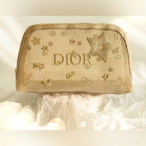 NEW⭐️DIOR Beauty Gold Mesh Embroidered Cosmetic Pouch